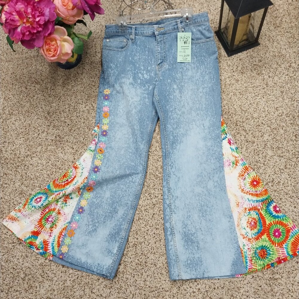 3327 Size 12 Sonoma Upcycled Bleach Dyed Bell-Bottoms.